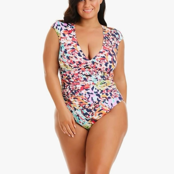 NWT Bleu Rod Beattie Women's Printed Nylon One-Piece Swimsuit - Picture 1 of 9